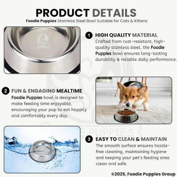 Foodie Puppies Stainless Steel Pet Feeder Bowl 225ml – Non-Slip Rubber Base Food & Water Bowl for Cats, Dogs, Rabbits, Hamsters & Puppies - Image 3
