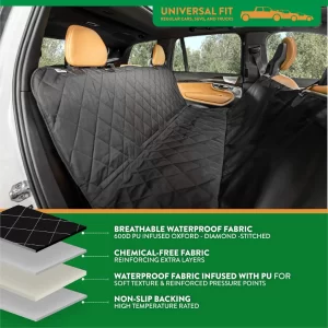 Plush Paws Premium Waterproof Dog Car Seat Cover with Hammock – Non-Slip Rear Seat Protector for Cars, SUVs & Trucks
