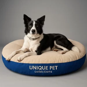 Polyester Pet Bed – Soft & Cozy All-Season Pillow for Dogs, Cats, Puppies, Rabbits & Small Pets, Durable and Washable, Ideal for Indoor & Outdoor Use (Blue & Cream, Medium)