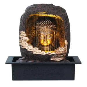 UAG Exports Polyresin Meditating Buddha Water Fountain with LED Light – Large Sitting Buddha Idol Tabletop Showpiece for Home, Office & Meditation Room Décor