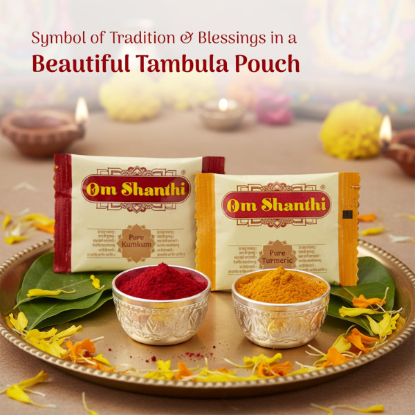 Cycle Pure Om Shanthi Haldi Kumkum Return Gift Set – 100 Pieces (Pack of 2 x 50) | Traditional Tambula Pouch with Kumkum & Turmeric for Weddings, Pooja & Religious Ceremonies | Spiritual Return Gifts - Image 4