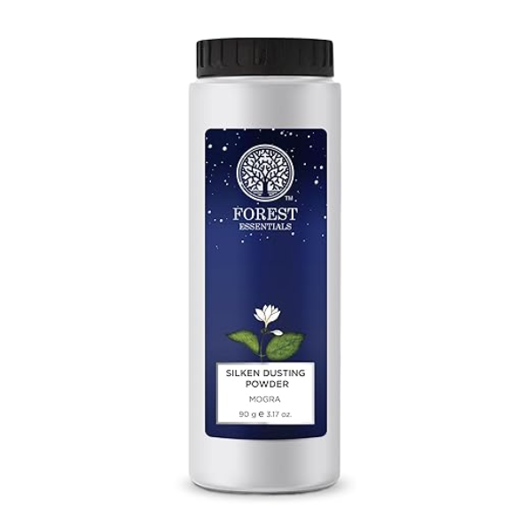 Forest Essentials Silken Dusting Powder – Mogra | Talc-Free Natural Body Powder with Corn Starch & Cocoa Butter | Absorbent Jasmine Treatment for Soft Skin | 100g