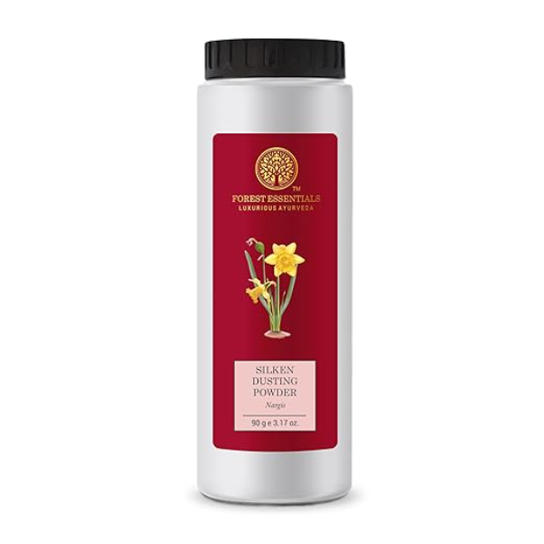 Forest Essentials Silken Dusting Powder – Nargis | Talc-Free Natural Body Powder with Corn Starch & Cocoa Butter | Absorbent Floral Treatment for Soft Skin | 100g