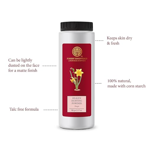 Forest Essentials Silken Dusting Powder – Nargis | Talc-Free Natural Body Powder with Corn Starch & Cocoa Butter | Absorbent Floral Treatment for Soft Skin | 100g - Image 2