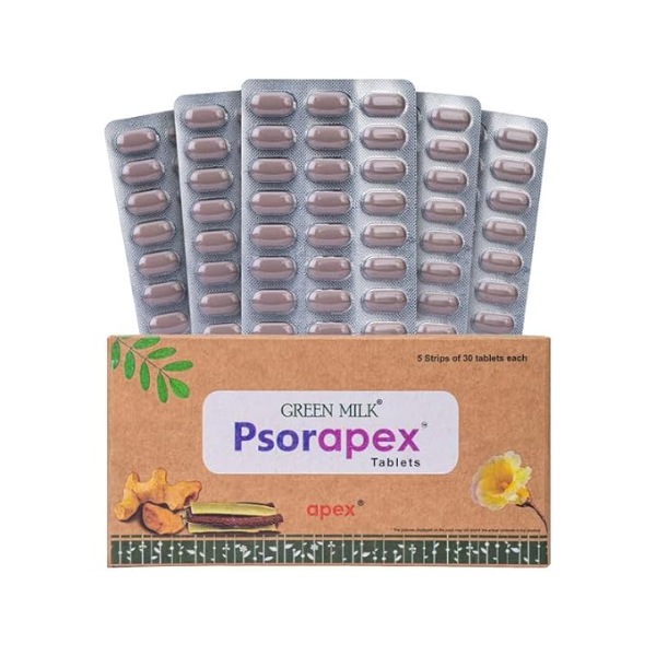 Green Milk Psorapex Skin Wellness (150 Tablets) | Natural Support for Psoriasis-Prone Skin | Ayurvedic Internal Balance & Immune Harmony Supplement | 5-Pack Value Supply