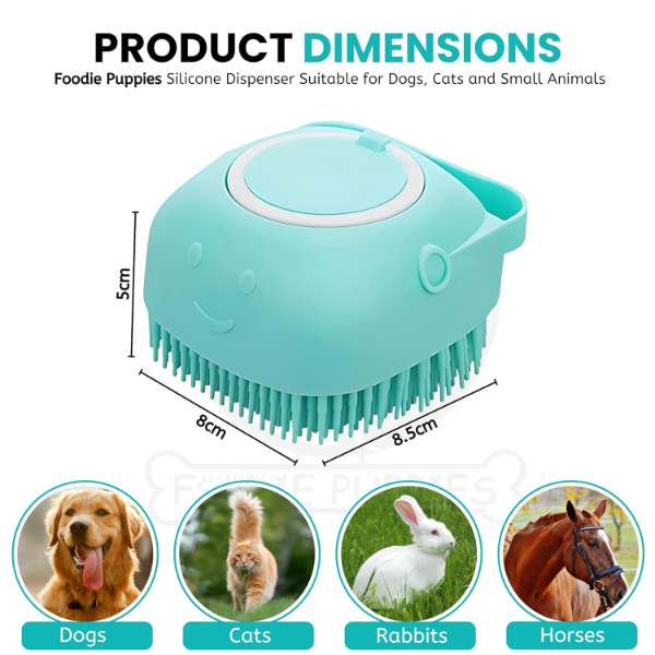 Gentle silicone bristles on the pet grooming scrubber designed for soothing massage and dirt removal