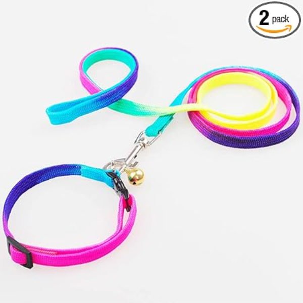 YellowCult Rainbow Leash & Collar Set for Small Dogs, Puppies, Cats & Rabbits – Adjustable Nylon Collar with Metal Hook, 7 Vibrant Colors for Small Pets"
