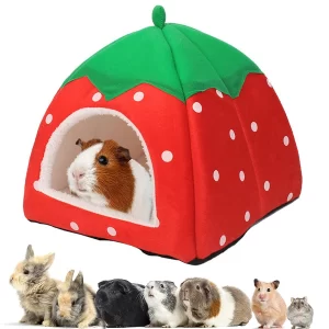 Qpets® Strawberry Plush Winter Bed – Cozy Hideout House for Hamsters, Guinea Pigs, Bunnies, Ferrets & Small Pets (Under 0.75 kg)