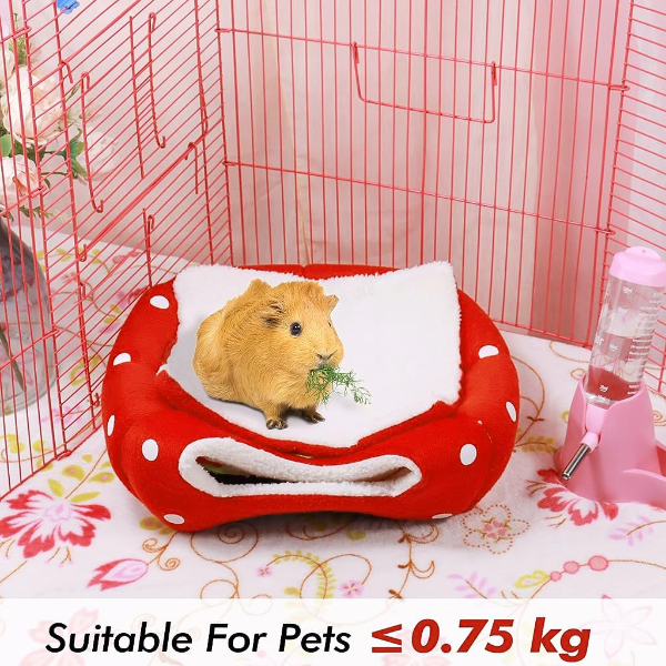 Qpets® Strawberry Plush Winter Bed – Cozy Hideout House for Hamsters, Guinea Pigs, Bunnies, Ferrets & Small Pets (Under 0.75 kg) - Image 2