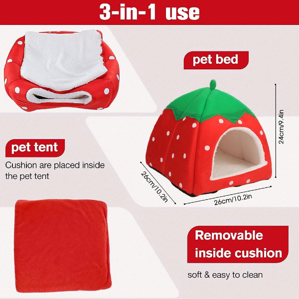Qpets® Strawberry Plush Winter Bed – Cozy Hideout House for Hamsters, Guinea Pigs, Bunnies, Ferrets & Small Pets (Under 0.75 kg) - Image 3