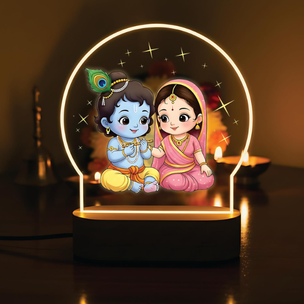 Giftplease Radha Krishna LED Night Light – Spiritual Decorative Lamp for Home, Mandir & Pooja Room, Warm Glow Religious Décor for Office Desk, Janmashtami, Housewarming & Devotional Gift (GL_18)