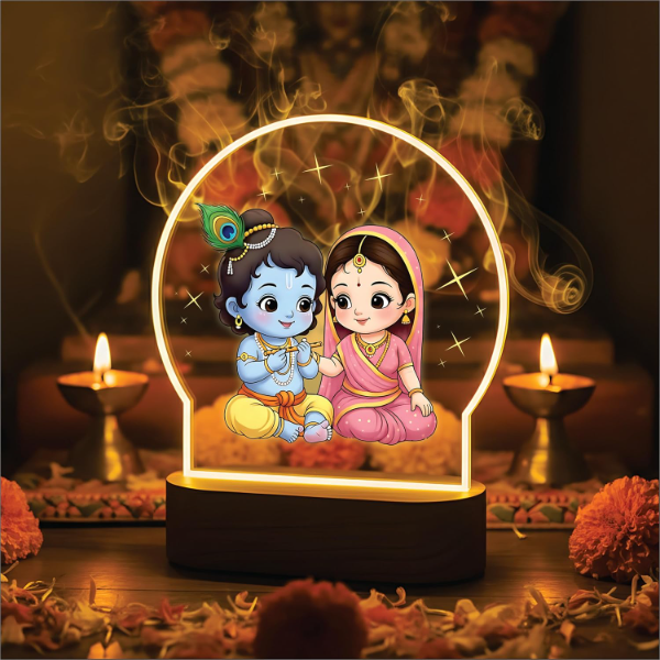 Giftplease Radha Krishna LED Night Light – Spiritual Decorative Lamp for Home, Mandir & Pooja Room, Warm Glow Religious Décor for Office Desk, Janmashtami, Housewarming & Devotional Gift (GL_18) - Image 3