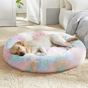 ZEXSAZONE Cozy Rainbow Pet Bed for Cats & Puppies | Reversible 2-in-1 Plush Donut Bed with Washable Design