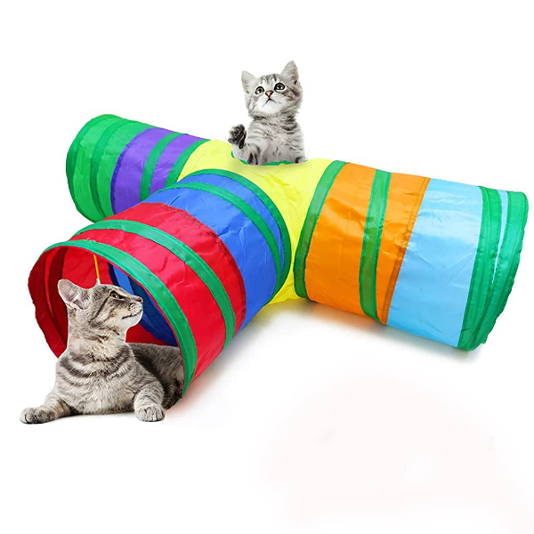Qpets 3-Way Rainbow Cat Tunnel Toy – Collapsible Play Tube for Kittens, Cats & Puppies (Indoor & Outdoor Exercise & Hiding Toy)