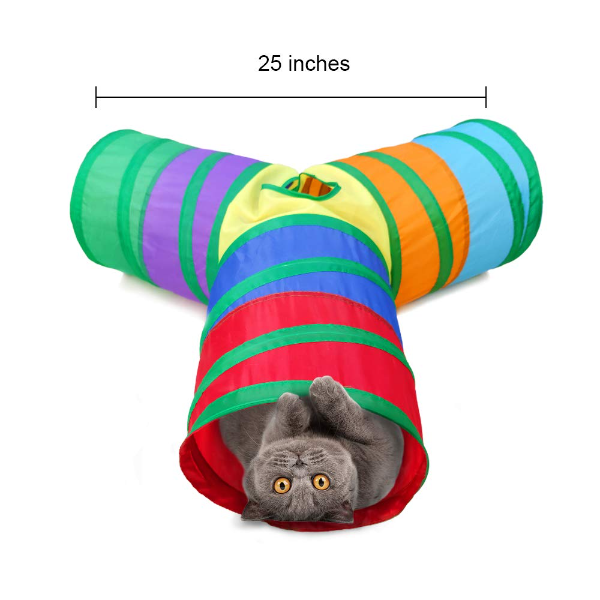 Qpets 3-Way Rainbow Cat Tunnel Toy – Collapsible Play Tube for Kittens, Cats & Puppies (Indoor & Outdoor Exercise & Hiding Toy) - Image 2