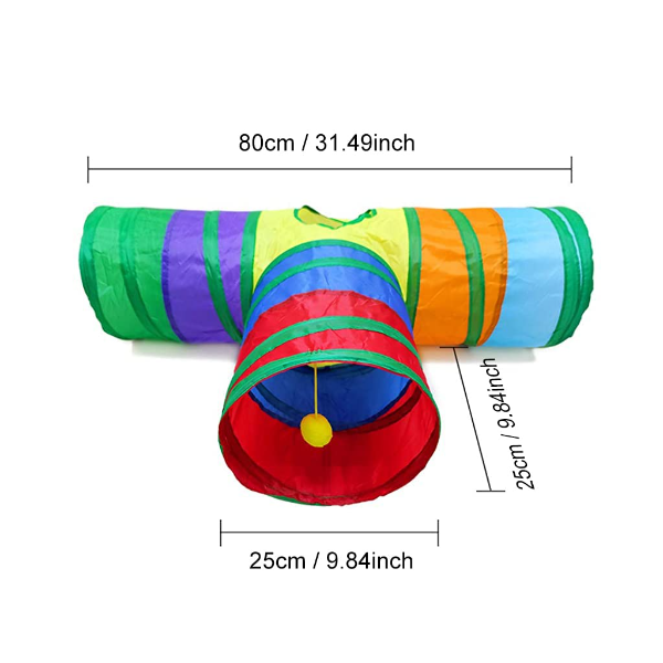 Qpets 3-Way Rainbow Cat Tunnel Toy – Collapsible Play Tube for Kittens, Cats & Puppies (Indoor & Outdoor Exercise & Hiding Toy) - Image 3