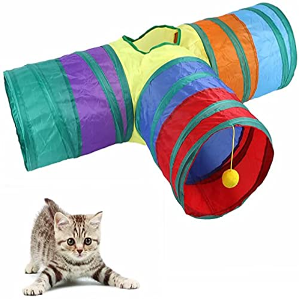 Qpets 3-Way Rainbow Cat Tunnel Toy – Collapsible Play Tube for Kittens, Cats & Puppies (Indoor & Outdoor Exercise & Hiding Toy) - Image 4