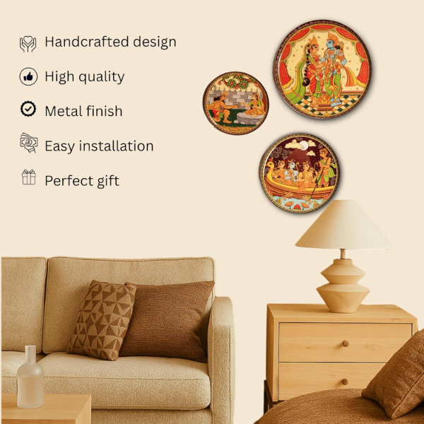 RITUALISTIC Ramayan Metal Wall Plate Set of 3 – Spiritual Wall Art for Living Room & Home Décor | Elegant Hindu Mythology Showpiece & Housewarming Gift Item - Image 3