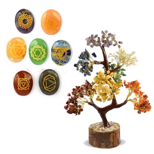 Natural 7 Chakra Reiki Crystal Tree (500 Beads) with Chakra Symbol Set – Healing Energy Feng Shui & Vastu Decor for Home, Office & Meditation Space