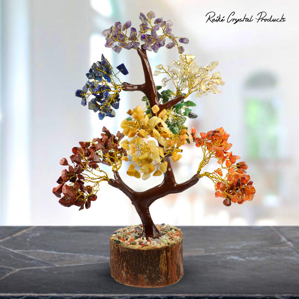 Natural 7 Chakra Reiki Crystal Tree (500 Beads) with Chakra Symbol Set – Healing Energy Feng Shui & Vastu Decor for Home, Office & Meditation Space - Image 3