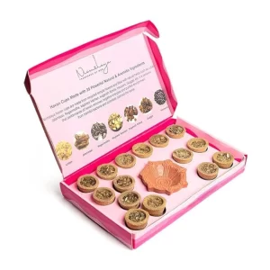 Nirmalaya Premium Organic Rooh Gulab Havan Cups (Pack of 15 with Diya) – Natural Flower Powder Blend with Loban & Jatamansi for Pooja, Meditation, Yoga & Aromatherapy Rituals