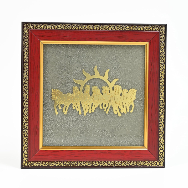 ZAICUS 7 Running Horses Pyrite Stone Frame | Vastu Wall Hanging for Living Room, Bedroom & Office Décor | Attract Money & Protection, Positive Energy Showpiece Diwali Gift