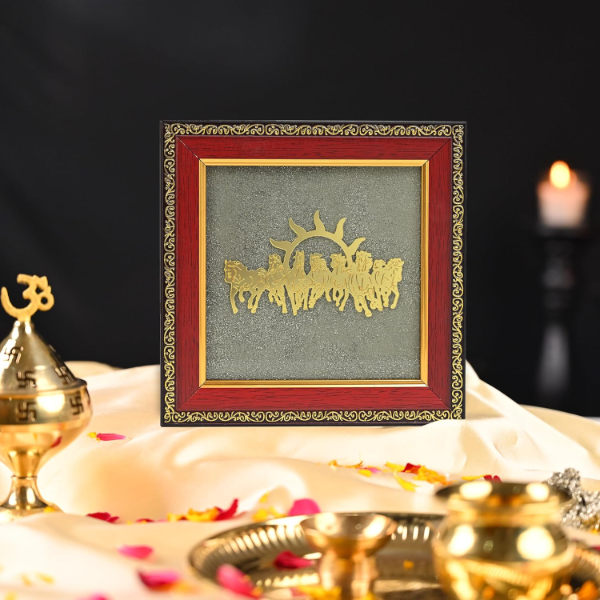 ZAICUS 7 Running Horses Pyrite Stone Frame | Vastu Wall Hanging for Living Room, Bedroom & Office Décor | Attract Money & Protection, Positive Energy Showpiece Diwali Gift - Image 3