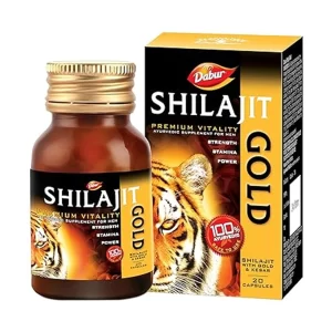 Dabur Shilajit Gold Capsules – Ayurvedic Supplement for Men’s Strength, Stamina & Vitality | 20 Capsules