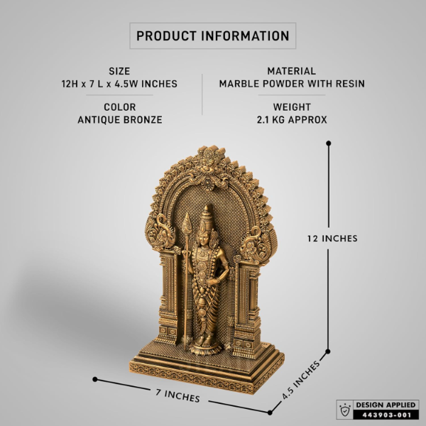 SILAI Murugan Statue (12 Inches) – Antique Bronze Finish Murugan Idol for Pooja Room & Home Decor | Traditional God Idol for Worship, Spiritual Gift & Ethnic Interior Decoration - Image 2