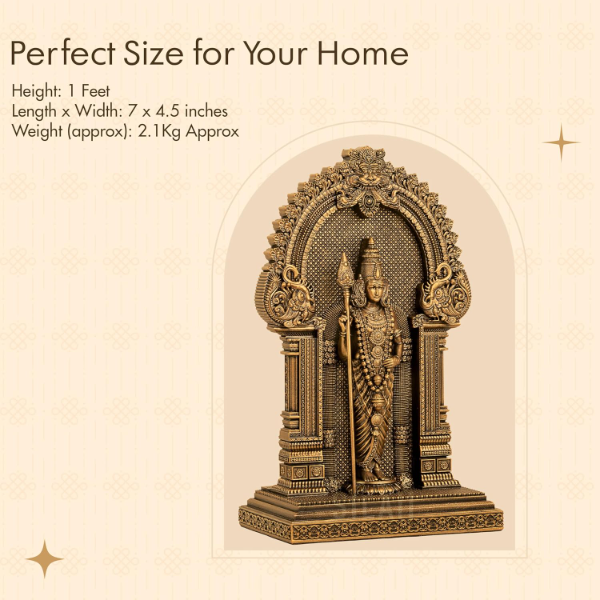 SILAI Murugan Statue (12 Inches) – Antique Bronze Finish Murugan Idol for Pooja Room & Home Decor | Traditional God Idol for Worship, Spiritual Gift & Ethnic Interior Decoration - Image 4