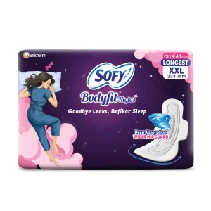 Sofy Bodyfit XXL Sanitary Pads for Heavy Flow – 40 Longest Night Protection Pads with Wider Hip Guard (Pack of -2)