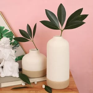 TIED RIBBONS minimalist white and beige ceramic flower vase set.