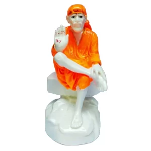 Sri Sai Baba Blessing Idol (4 Inch) – SKLN Crafts Marble Murti for Pooja Mandir, Home, Office & Car Dashboard Decor | Spiritual Gift Statue