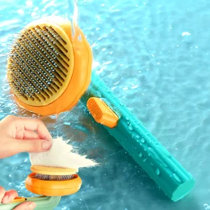Flynovate Self-Cleaning Dog & Cat Grooming Comb – Pain-Free Deshedding Slicker Brush with One-Click Hair Release, Gentle Pet Massaging Tool for Shedding Control + Free Bath Brush