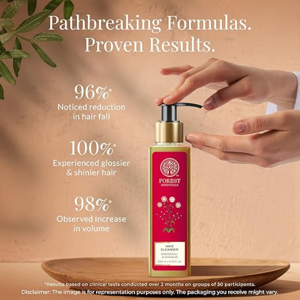 Forest Essentials Bhringraj & Shikakai Hair Cleanser – 200ml | Natural Ayurvedic Shampoo for Hair Fall Control & Hair Thinning | Sulphate-Free & Anti-Dandruff Formula | For Stronger, Healthier Hair - Image 2
