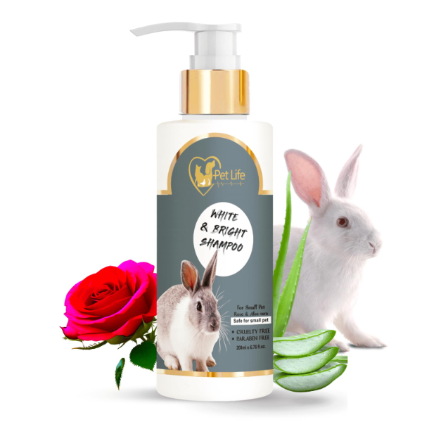 Pet Life Pure Organic White & Bright Pet Shampoo 200ml – Gentle Hair & Body Wash for Rabbits, Kittens & Small Pets for Healthy Shiny Coat