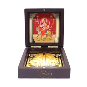 DIVINE GURU JI Mata Rani Charan Box – Sherawali Mata Charan Paduka for Home Temple, Pooja Room & Meditation | Spiritual Devi Footprint Frame for Devotional Decor & Religious Gift Item