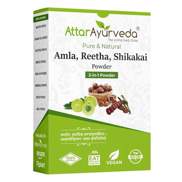 Attar Ayurveda Amla Reetha Shikakai Powder Kit – 100% Natural Hair Cleanser & Conditioner | Sulfate-Free Shampoo Alternative for Hair Growth | No SLS, No Parabens | Pure & Organic