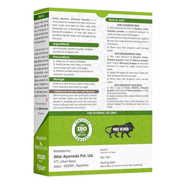 Attar Ayurveda Amla Reetha Shikakai Powder Kit – 100% Natural Hair Cleanser & Conditioner | Sulfate-Free Shampoo Alternative for Hair Growth | No SLS, No Parabens | Pure & Organic - Image 2