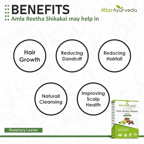 Attar Ayurveda Amla Reetha Shikakai Powder Kit – 100% Natural Hair Cleanser & Conditioner | Sulfate-Free Shampoo Alternative for Hair Growth | No SLS, No Parabens | Pure & Organic - Image 4