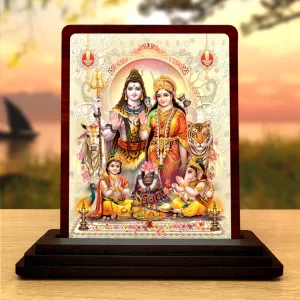 Shiv Parivar Wooden Idol (7.5 x 10 cm) – Glossy Finish Sacred Murti for Home Décor, Pooja & Thoughtful Gifting
