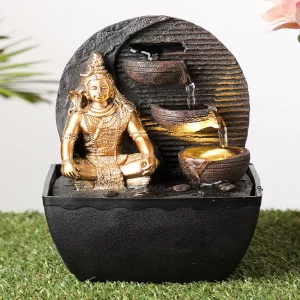 Lord Shiva LED Water Fountain for Home & Office Décor – Golden Brown Tabletop Spiritual Fountain with Light, Elegant Living Room Water Feature & Devotional Gift Item