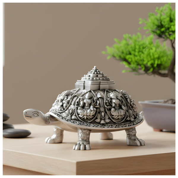 999 Pure Silver Plated Ashta Lakshmi Tortoise Idol – 4.75 Inch Vastu Turtle Showpiece for Home, Pooja Room & Mandir Décor | Symbol of Prosperity, Wealth & Good Luck