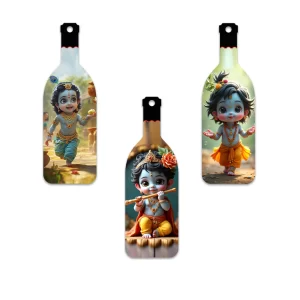 Decor Smart Bottle Shape Wooden Wall Hanging – Baby Krishna Theme Spiritual Wall Art for Living Room, Home & Devotional Décor (DWA_9530)