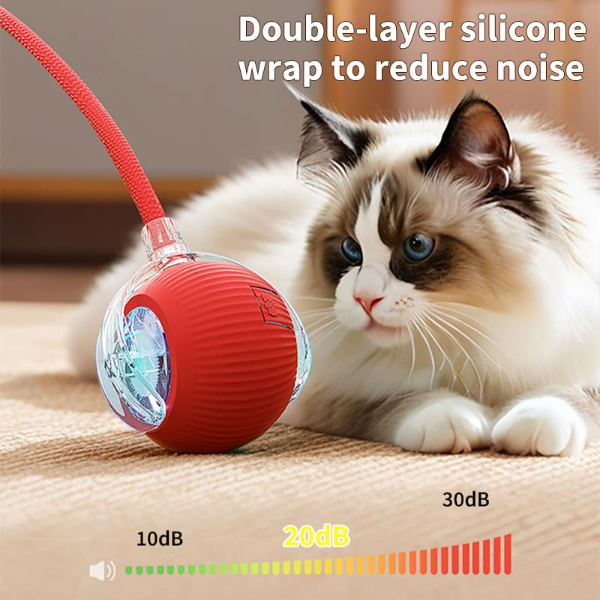 Rechargeable Interactive Electric Pet Toy Ball – Automatic R32olling Chase Toy with Tail Rope for Cats & Small Dogs Indoor Fun - Image 2