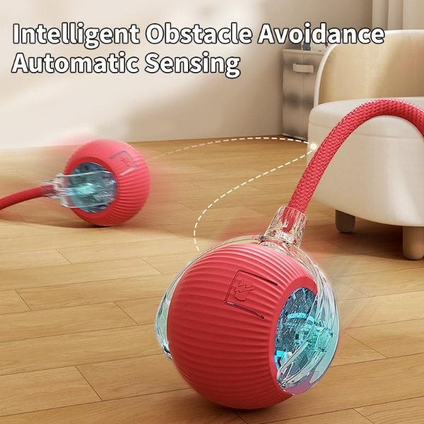 Rechargeable Interactive Electric Pet Toy Ball – Automatic R32olling Chase Toy with Tail Rope for Cats & Small Dogs Indoor Fun - Image 3