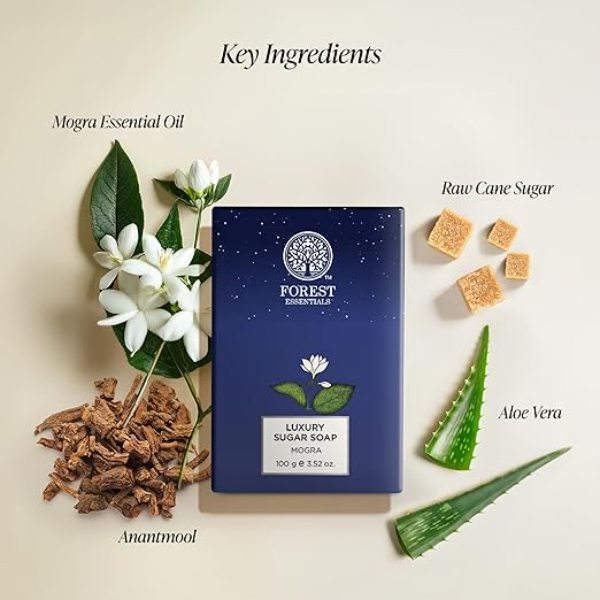 Forest Essentials Mogra Sugar Soap: Cold-Pressed Oil & Raw Cane Sugar | Pure Ayurvedic Scented Soap for Radiant Skin | 100% Natural & Gentle Cleanser - Image 3