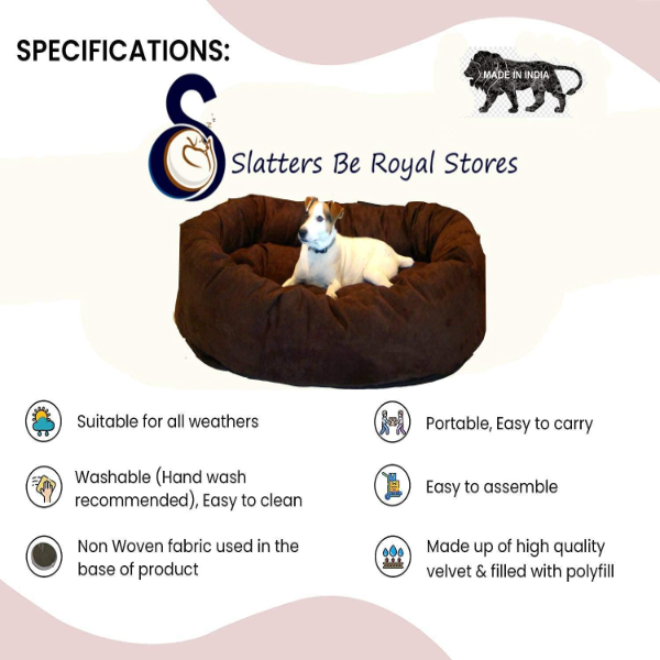 Reversible Ultra Soft Velvet Pet Sofa Bed – Luxury Dog & Cat Bed for Puppies, Rabbits & Small Pets (68×68×20 cm, Small, Brown) - Image 3