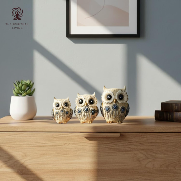 Spiritual Owl Statue for Good Luck – Aesthetic Resin Owl Showpiece (5 Inch) | Feng Shui & Vastu Decor | Evil Eye Protection | Elegant Home Accent Figurine - Image 3