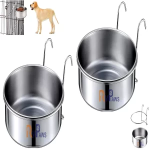Woofy 2 Pack Stainless Steel Hanging Pet Bowls 400ml – Non-Spill Elevated Food & Water Feeder Set for Cats, Kittens, Puppies, Rabbits & Small Pets